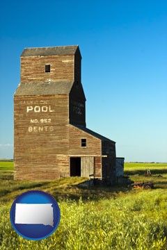 an old grain elevator - with South Dakota icon